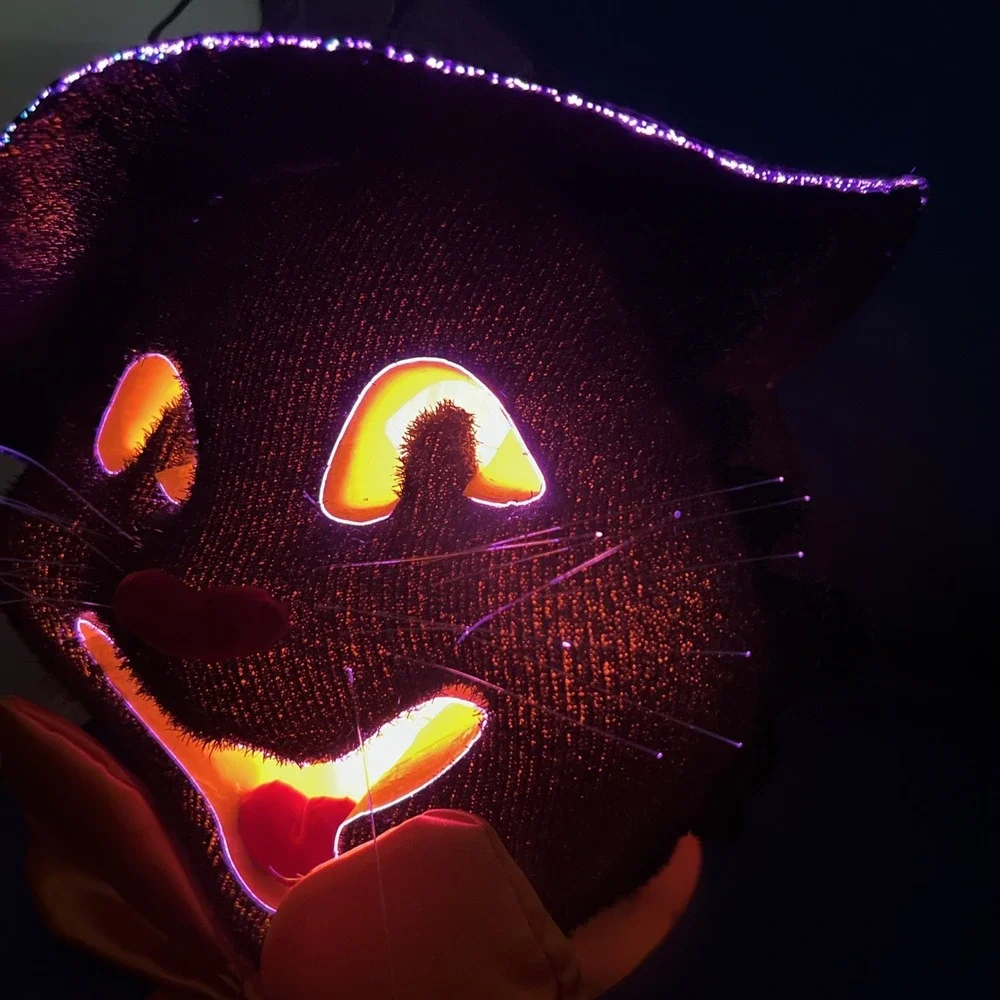 Dept 56 Halloween Black Cat Bow Tie Color Changing FIBER OPTIC Vintage 14x12
